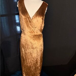 Vince Metallic Gold Velvet Wrap Maxi Dress